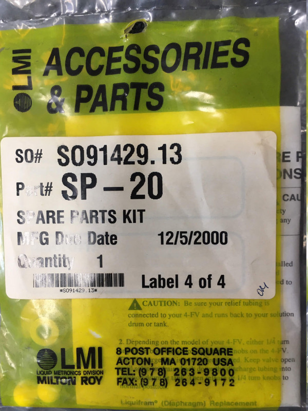 LMI Spare Parts Kit, p/n# SP-20