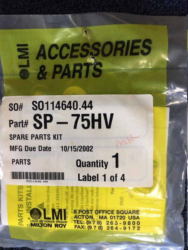 LMI Spare Parts Kit, p/n# SP-75HV