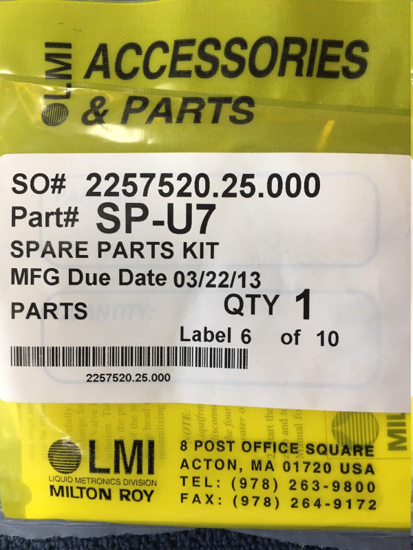 LMI Spare Parts Kit, p/n# SP-U7