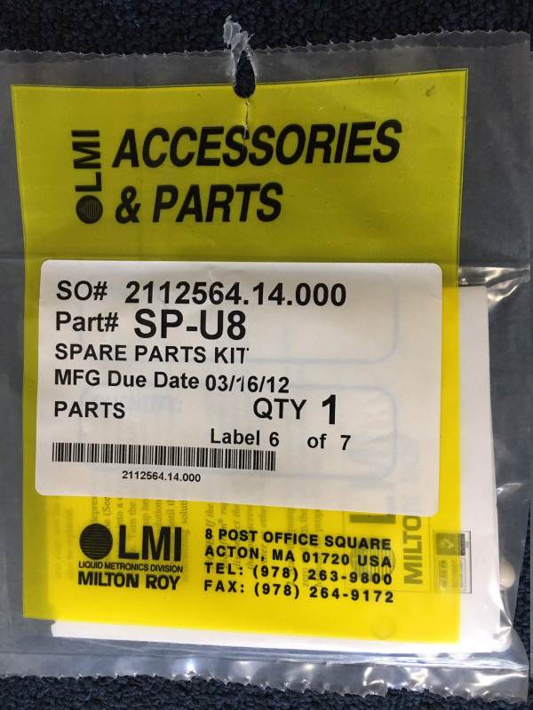 LMI Spare Parts Kit, p/n# SP-U8