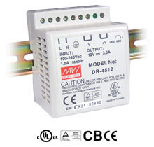 Mean Well Power Supply, AC-DC, 24V, 1.87A, 85-264V In, Enclosed, DIN Rail, PFC, 45W, DR Series, p/n# DR-4524